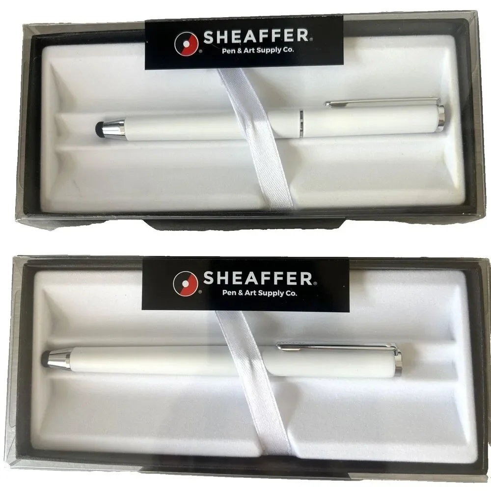 Sheaffer LOT 2 pcs Stylus Ballpoint Pens White N2982851 Black Ink NEW Gift Box